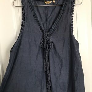 Tie front soft blue/gray tank top